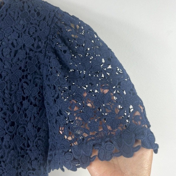 Rebecca Taylor Navy Crochet Lace Dress Size 2 Flutter Sleeve Cocktail - Picture 4 of 11
